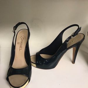 CHANEL Shoes - Chanel dark navy blue slingback heels CHANEL Shoes - Chanel dark navy blue slingback heels